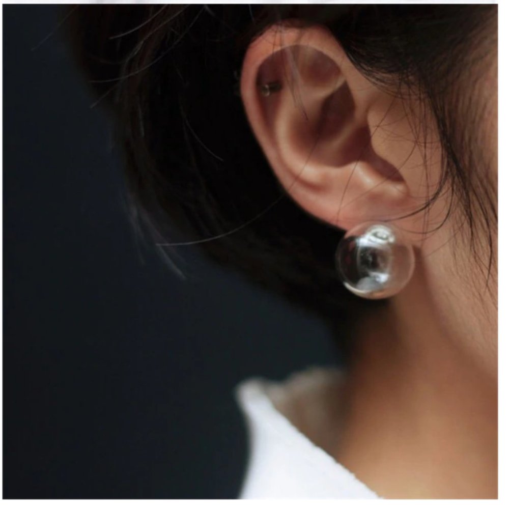 "Personal Bubble" Minimalist Transparent Earrings - Picture 1 of 6